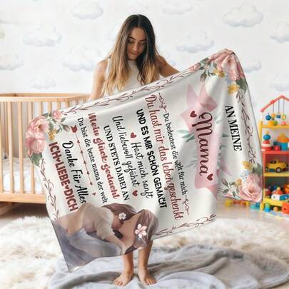 1 stuk Duitse "Aan Moeder" Premium Zachte Flanellen Plaid, Hypoallergene Stof, Digitale Print, Geschikt voor Bed, Bank, Camping, Reizen, Auto, Ideaal Cadeau voor Verjaardag, Vakantie, Alle Seizoenen, Luxe Design & Duurzaam Materiaal
