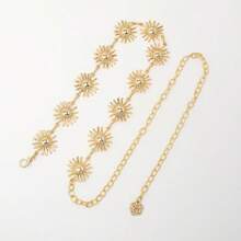 Elegante cinturón de cadena de metal con flor, cadena de cintura con decoración de sol para vestido, accesorio de cintura único para mujeres - Dorado - Ver 2