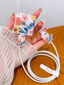 4件套夏季海洋元素手机充电器保护套，数据线整理套装 - 20W/18W充电器适配器，适配器头保护套，兼容 11/12/13/14/15/16/13 Pro Max/16 Pro Max/17 Pro Max - 彩色 - 查看 5