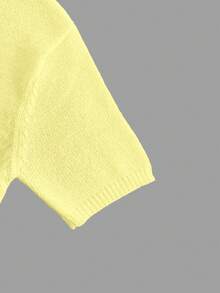 Round Neck Solid Color Pearl Button Short Sleeve Casual Versatile Knit Cardigan, Loose Fit, Suitable For Everyday Wear - Yellow - View 9