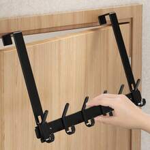 1pc Easy-To-Install Door Storage Rack With Tray, Multi-Functional Metal Hooks, Door Hooks, No-Drill, Wall-Mounted, Bedroom Clothes Rack, Entrance Door Rack, Door-Back Storage Rack, Suitable For Bedroom, Bathroom, And Kitchen Organization - Nhiều màu - Xem 4