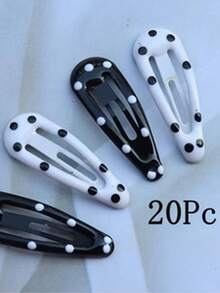 20 piezas de Pasadores de perla con esmalte brillante y estampado, pasadores de flequillo, accesorios de cabello casual - Blanco y Negro - Ver 6