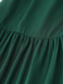 EARO 女士优雅宽松休闲高腰修身喇叭裙摆半身裙，四季皆宜，春季百搭 - 墨綠色 - 查看 7