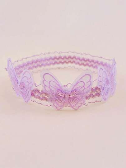 1pc Purple Lace Butterfly Headband, Elegant Lace Net Butterfly Headband, Suitable For Babies, Weddings, Parties, Children's Hair Accessories, Valentine's Day Gift