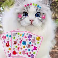 Shiny Rhinestone Effect Stickers - Multi-Color (Pink, Blue, Green, Red, Transparent) Pet Decorative Gems, Suitable For Cat/Dog Collars, Harnesses, Face Decor, No Glue Needed, & Material, Sensitive Skin Friendly - Essential For Parties, Photo Shoots, Daily Charm, Pet Grooming & Party Outfits, Fun Accessories, No Adhesive Needed, Photography Props, Ideal For Dog Lovers - Multicolor - View 1