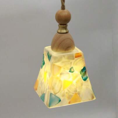 1个复古南亚风格3D贝壳灯罩，天然贝壳工艺，适用于吊灯和台灯，非常适合民宿和咖啡馆装饰，兼容E27/E14灯泡（仅灯罩）