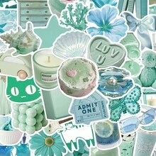 SCXXBSW 50张薄荷芒果汽水绿色贴纸，可爱卡通贴纸，可用于DIY用途，例如滑板、水瓶、笔记本电脑和手机。 - A - 查看 2