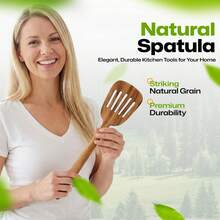 AIUHI 1 pieza Espátula de madera ranurada, apta para sartenes antiadherentes, herramienta de cocina de madera - Marrón - Ver 6