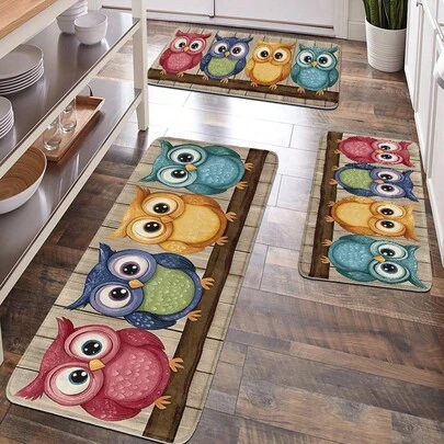 1件可爱彩色猫头鹰图案地垫，柔软绒面，家居装饰，浴室装饰，防滑浴垫，厨房装饰，地毯，浴室套装，舒适靠垫，卡通动物主题装饰，放松双脚，缓解疲劳