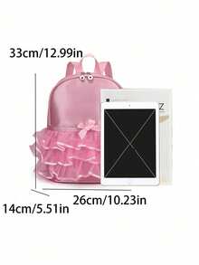 Personalized Custom Back To School Mini Casual Backpack, Simple And Exquisite Design, Versatile And Practical. Solid Color Design Accented With Bows And Lace Trim, Decorated With Ballet Style Patterns. Perfect For Daily Use, Outings, Shopping And School. Also A Great Birthday Or Back To School Gift. - Multicolor - View 5