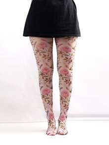 1 Pair Women's Silver Thread Floral Tights/Leggings - Multicolor - View 4