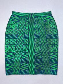 Chân váy da nữ, chân váy bó sát họa tiết hoa bóng bẩy, thích hợp cho kỳ nghỉ xuân. - màu xanh lá - Xem 7