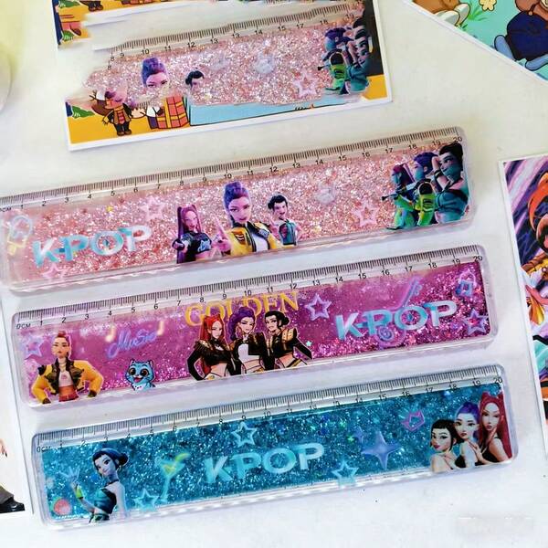 1pc 2026 Best-Selling Korean Girl Group Sequin Ruler | Ideal Student Party Birthday Gift, Girlfriend Gathering Surprise Small Gift, Back To School Essential Stationery, Student Party Affordable Item (Random Style)