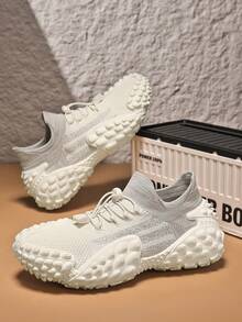 GAISIMA 1双男士纹理针织鞋面运动鞋，独特压纹外底，休闲鞋，适合街头服饰和日常穿着 - 米色 - 查看 3