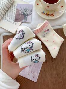 SANRIO Hello Kitty 超可爱中筒袜 5 双装，春夏秋季必备蕾丝边白色袜子，甜美百搭，INS 时尚百搭长袜，柔软透气不勒脚，适合各种场合的学生袜（随机发货） - 彩色 - 查看 2