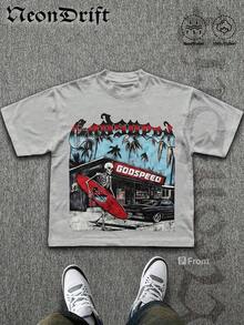 Street Life Men's Y2k Style Graphic Funny Printing (220 Pure Cotton T-Shirt) Godspeed Skull Tee: Surf & Atlanta Vibe,Men's Summer Round Neck Short Sleeve Casual T-Shirt, Summer Street Sports Life Men's,Camisas Para Hombre,Mens Clothes,Summer Outfits,Summer Tops,Graphic Tee,St Pattys Day Outfit,Easter Outfits,Spring Clothes - 灰色 - 查看 2