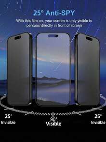 2pcs Full Coverage Matte Tempered Glass Screen Protector, 9H Hardness 2.5D Edge, Anti-Fingerprint Anti-Peeping, Compatible With IPhone 17 Pro Max/16 Pro Max/15/14 Pro Max/13/12/11 Pro Max - Black - View 3