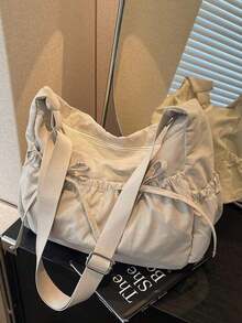 Women New Fashion Daily All-Match Niche Pleated Design Bow Decor Crossbody Bag, Casual Solid Color Handbag Large Capacity Lightweight Portable For School Work Commute Travel - Nhiều màu - Xem 3