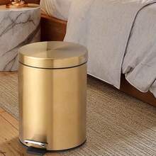 Metal 5L Flip Gold Trash Can Waterproof Garbage Foot Pedal Silent Trash Can Suit For Hotel Bathroom Dust Bin Kitchen Household - Champagne - View 6
