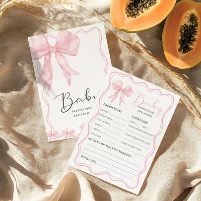 Pink Bow Baby Shower Prediction Cards, Baby Shower Game Suggestion Cards