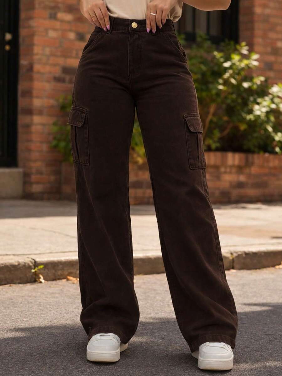 Women's Wide Leg Jeans, Colors, 100% Premium Fabric, Summer Fashion  2025, Modern Design - Rust Brown - View 1