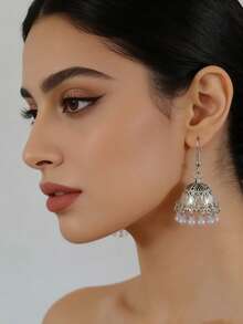 Bộ 2 đôi bông tai dáng dài thanh lịch kiểu retro, bông tai Jhumka tua rua đính ngọc trai giả, trang sức phù hợp cho phụ nữ đeo hàng ngày, dự đám cưới, lễ hội, tiệc tùng, hẹn hò. - Xem 4