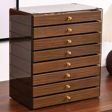 1pc 8-Tier Walnut Color Jewelry Storage Box, Large Capacity Multi-Function Jewelry Organizer Rack For Rings, Necklaces, Bracelets, Earrings, Hair Accessories, Suitable For Vanity, Retail Store Display - Walnut Wood - View 2