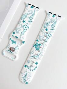 1条海洋元素鲨鱼图案硅胶表带，兼容 38mm 40mm 41mm 42mm 44mm 45mm 49mm (S10 42mm) (S10 46mm)，时尚柔软硅胶运动表带，适用于 Ultra 2 S10 SE 9 8 7 SE 6 5 4 3 2 1，适合搭配服装、日常佩戴、度假。 - 彩色 - 查看 2