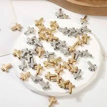 50/100颗时尚3D镀金ABS十字珠，适用于手工手链、项链、DIY首饰制作 - 彩色 - 查看 2