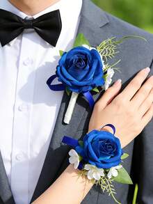 Bộ hoa cài áo và hoa cài ve áo cưới, vòng tay hoa giả, vòng tay hoa cài áo dự tiệc, hoa cài ve áo cho nam, phụ kiện hoa cưới, trang trí vest dự tiệc. - Nhiều màu - Xem 13