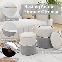 COSTWAY Height Ottoman Set Of 2, Home 2Pcs Upholstered Nesting Stool With Storage, Soft Velvet/Linen Surface, Entry Shoe Changing Footrest Stool, Compact Side Table Vanity Stool For Living Room, Bedroom - Beige - View 4