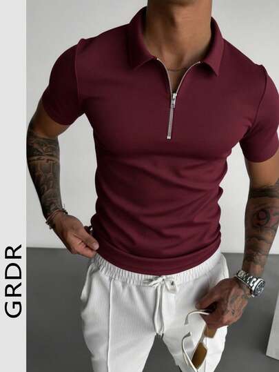  GRDR Men's Summer Half-Zip Polo Collar Short Sleeve T-Shirt, Suitable For Outdoor Casual Wear