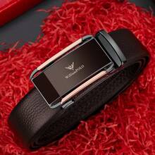 WilliamPOLO荔枝纹仿皮腰带，撞色扣男士自动扣腰带，日常商务皆宜，长度可调节 - 金槍色 - 查看 6