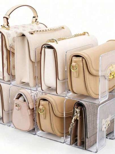 2pcs Transparent Acrylic Handbag Display Rack With Dividers | Space-Saving Wardrobe Storage Rack | Multi-Layer Handbag Organizer, Suitable For Party, Birthday, Wedding Decoration | Back To School Essential And Gift For Female Friends