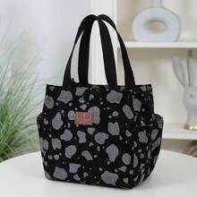 DLIU Tela de pana con estampado floral grueso, bolso de mano de estilo minimalista y retro, bolsa de almuerzo, con cremallera semi sellada, bolsillos a ambos lados, bolsa de compras portátil, bolsa multiusos, bolsa de almuerzo, adecuada para salidas, compras, escuela, trabajo, uso diario, gran capacidad, bolsa cuadrada de mano, contenedor de almuerzo aislado, bolsa de almuerzo, bolsa de picnic, bolsa refrigeradora para escuela, artículos esenciales de verano - Negro - Ver 10