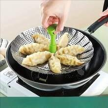 1 Piece Multifunctional And Extendable Stainless Steel Steamer, Suitable For Home Cooking Pots, Non Electric Multifunctional Vegetable Steaming Rack, Suitable For Healthy Cooking, Expandable To Adapt To Various Cookware, Multifunctional Folding Drainage Fruit Basket Steamer, Multifunctional Folding Fruit Basket Steamer, Durable And Easy To Clean, Suitable For Fruits, Vegetables, Dumplings, Buns, Bread, Kitchen Accessories And Small Kitchen Tools - Silver - View 5