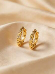 6pcs Fashion Personalized Copper Electroplated 18K Gold Inlaid Cubic Zirconia Twisted Round Dangle Earrings Set, Suitable For Women's Daily Wear Jewelry Accessories, Gift For Friends, Birthday - Yellow Gold - View 11