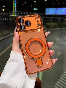 1个透明电镀防震硅胶手机壳，带金属滑盖支架/防震手机壳，TPU材质，兼容 15 Pro Max/16 Pro Max/16 Pro/11/12/13/14 Pro Max/14 Pro/13 Pro Max/16、17、17 Pro、17 Pro Max/S24/S24 Ultra/S25/S25 Ultra，支持无线磁吸充电 - 橘色 - 查看 4