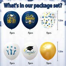 16pcs/32pcs/30pcs 12-Inch Printed Graduation Balloons Decoration, Graduation Party Supplies - Black - View 11