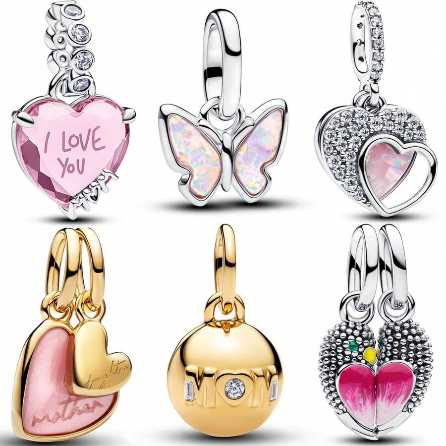 1 Pc Fashion Heart Butterfly Tulip Dangle Charm Silver Plated Fit Bracelet Necklace DIY Holiday Gift - Multicolor - View 1