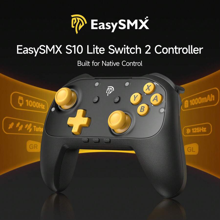 EasySMX S10 无线游戏手柄,TMR 摇杆/RGB 灯光/1200mAh 大容量电池/磁吸式可拆卸面板/多模式连接切换/可更换方向键/六轴陀螺仪/NFC 传感器/多模式连接切换,兼容 Switch 2/PC/手机/电视/Steam,支持 NFC、陀螺仪和高清震动。 - 黑色 - 查看 1
