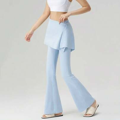 Fake Two-Piece Sports Trousers Women With Micro-Flare Skirts Pants Wearing High-Waisted Hip-Lifting Slim Pilates Fitness Legging