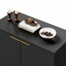 Modern Storage Cabinet With Pleated Front And Metal Handle, Multifunctional Sideboard Cabinet For Living Room & Bedroom, Natural Light Wood Decor, Black, 60x30x70 Cm - Black - View 4