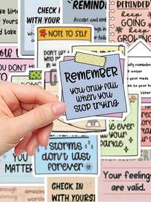 50pcs English Text Reminder Stickers Waterproof For Phone Case, Luggage, Laptop Decor Back To School - 查看 7