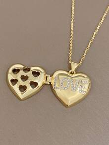 1Pc 18K Gold Plated Anti-Fading Modern Romantic Light Luxury Love Pendant Necklace, Three-Tone Heart In Gold Silver & Rose Gold, Women's Adjustable Statement Jewelry For Valentine's Day, Anniversary, Daily Wear, Party, Birthday Gift, Romantic Versatile Accessory - Multicolor - View 10