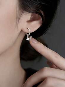 奢华双圈水滴形锆石银耳环，闪亮优雅，适合日常及派对佩戴，女士百搭之选。 - 銀色 - 查看 1