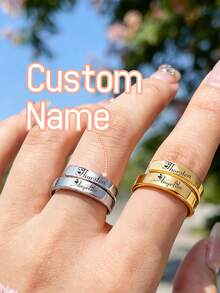 LICVIC 1/2 Par de Anéis Personalizados e Gravados em Aço Inoxidável "Just Breathe", Feminino, Anéis Inspiracionais Personalizados, Anéis Espirais Ajustáveis em Aço Inoxidável, Presente Ideal para Ele/Ela, Namorado, Namorada, Pais, Família, Amigos, Aniversário - Estilo A - Visão 2