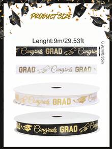 29ft 2026 Graduation Ribbon, Black White Gold Foil Graduation Party Decor Ribbon, Gift Wrapping Ribbon, Congratulations Party Decor, DIY Wreath Making - Multicolor - View 7