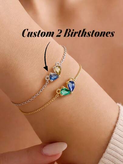 1pc Customized Heart-Shaped Women's Bracelet, Gold Bracelet, Mother's Day Gift, Gift For Her, Women's Jewelry, Gold Jewelry, DIY Jewelry, Women's Jewelry, Dual Birthstone Bracelet, Mother Daughter Bracelet, Anniversary Gift, Gift For Mom, Mother's Day Gift