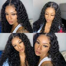 Ear To Ear Lace Frontal Deep Curly Brazilian Virgin Human Hair Deep Wave 13x4 Or 4x4 Frontal Closure Pre Plucked With Baby Hair Natural Black - Natural Black - View 7